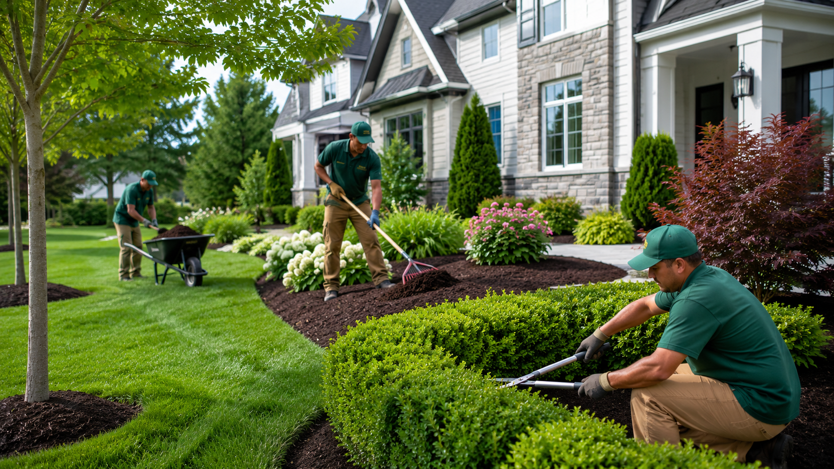 Professional landscaping services at a luxury suburban home